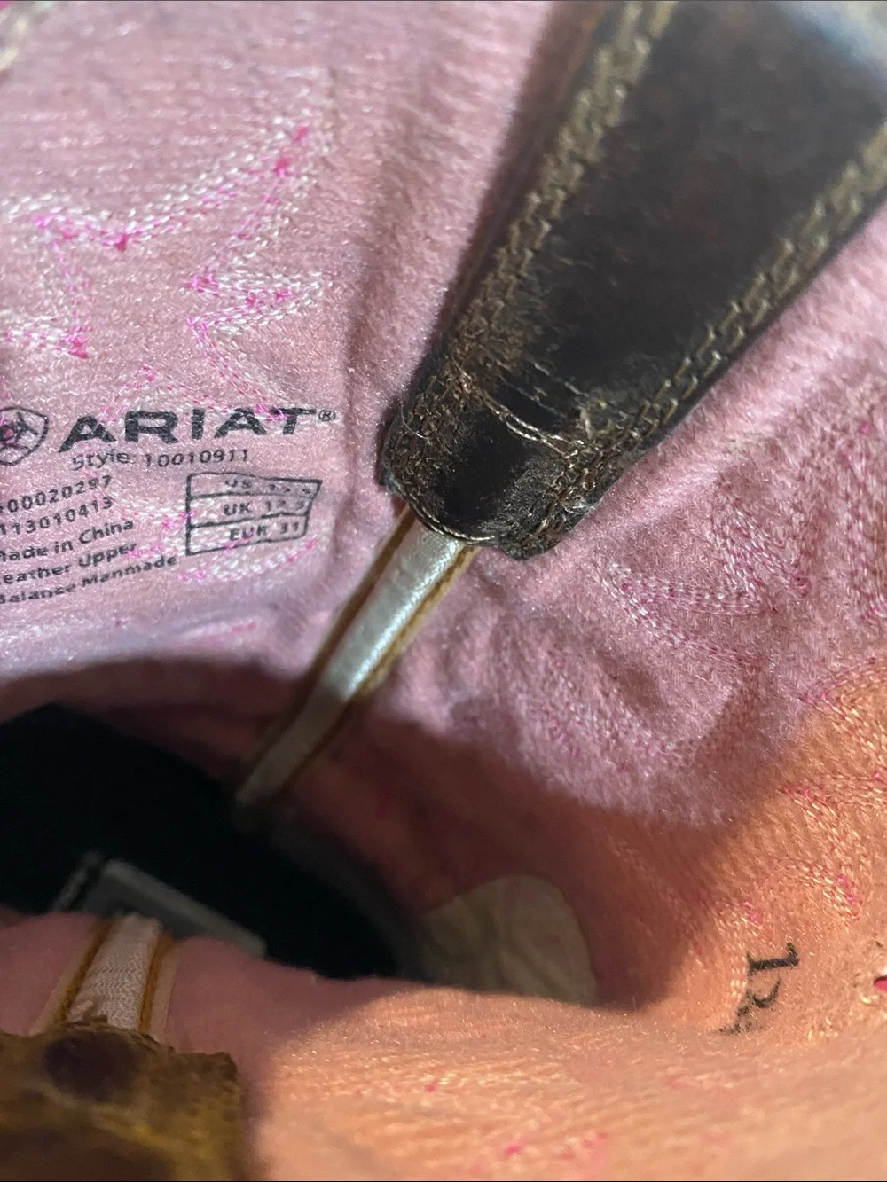 Ariat Brown Leather Western Boots with Pink Leopard Shaft